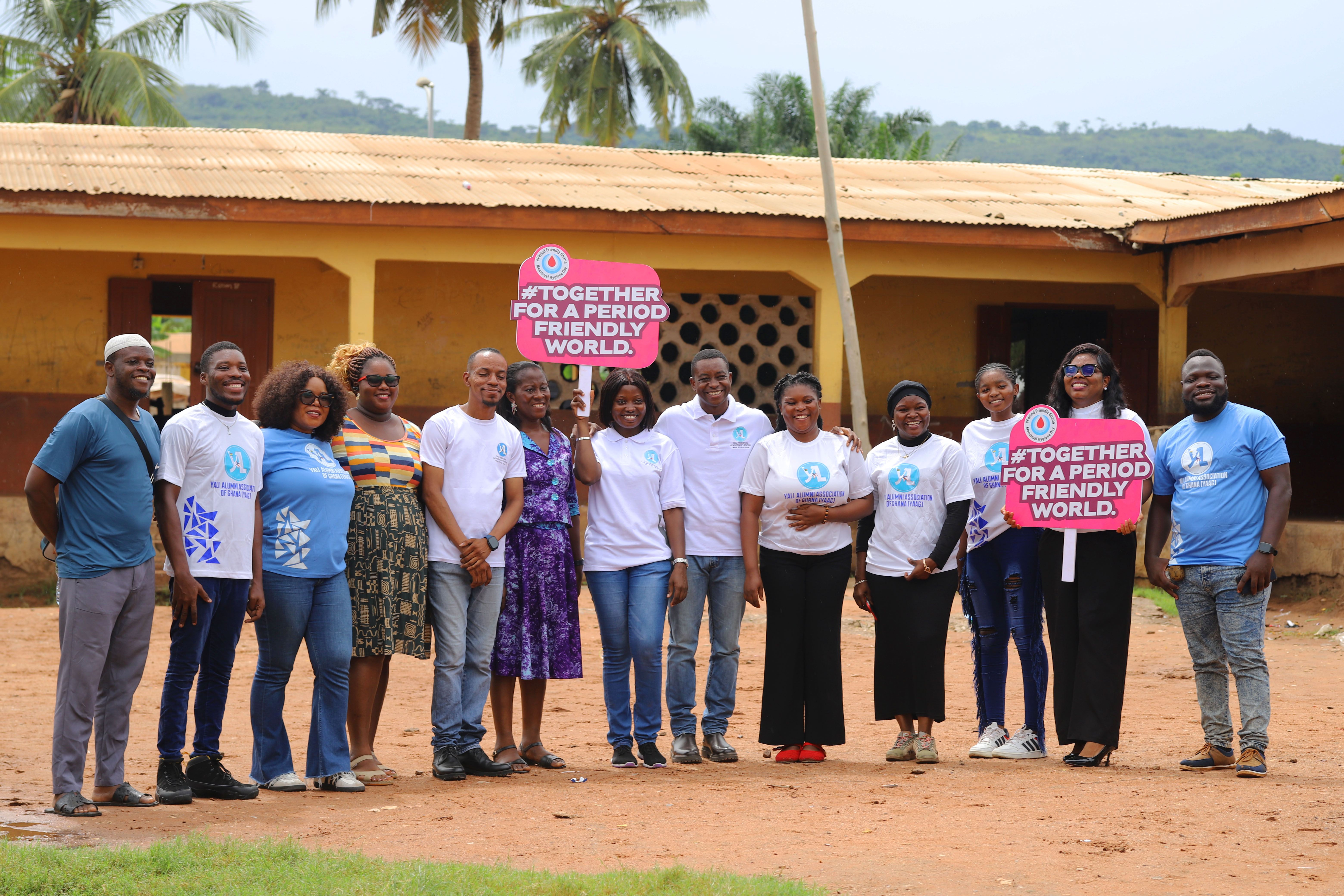 YAAG volunteers and partners gather during the Period Friendly Ghana outreach.