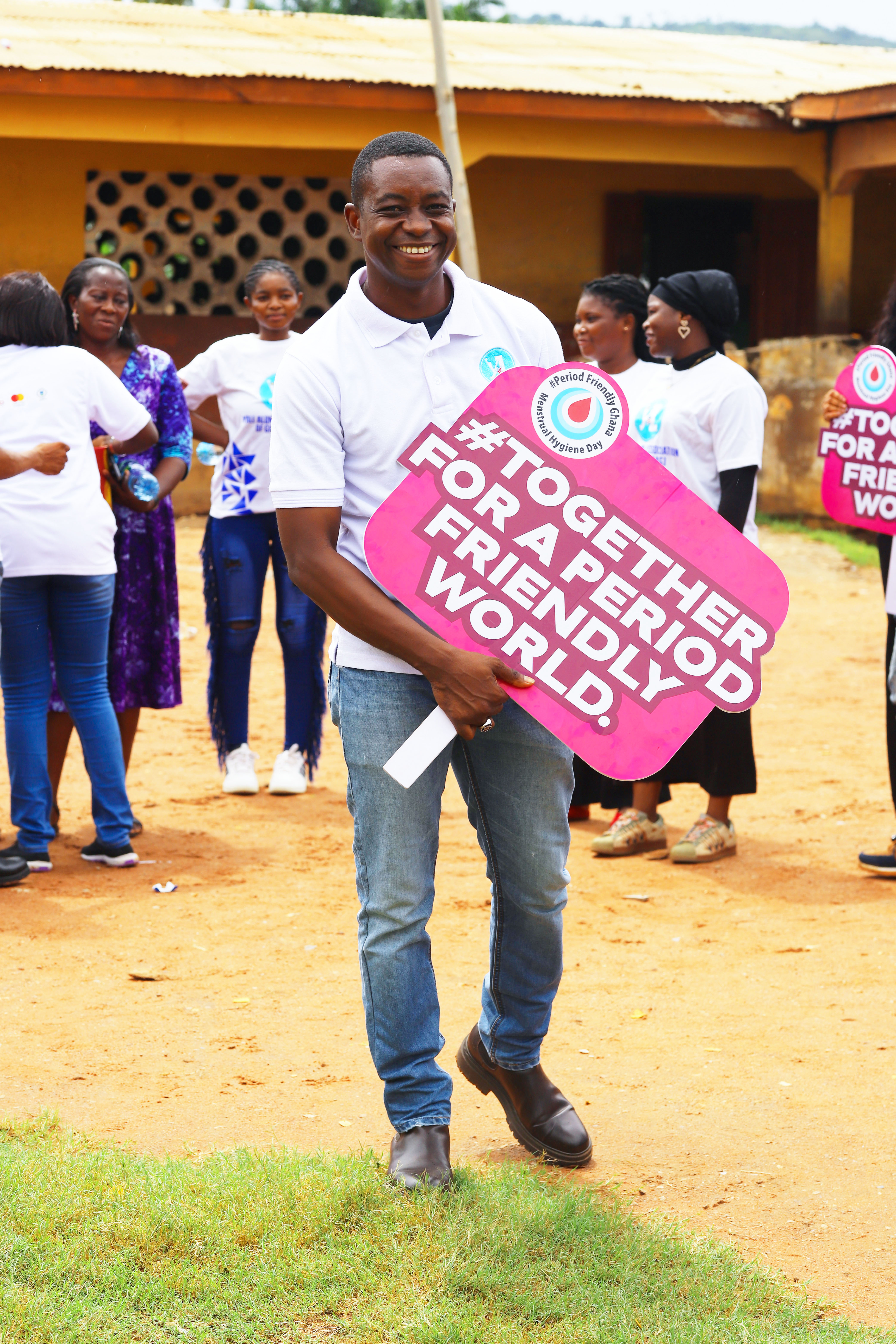 A YAAG volunteer supporting the Period Friendly Ghana campaign.