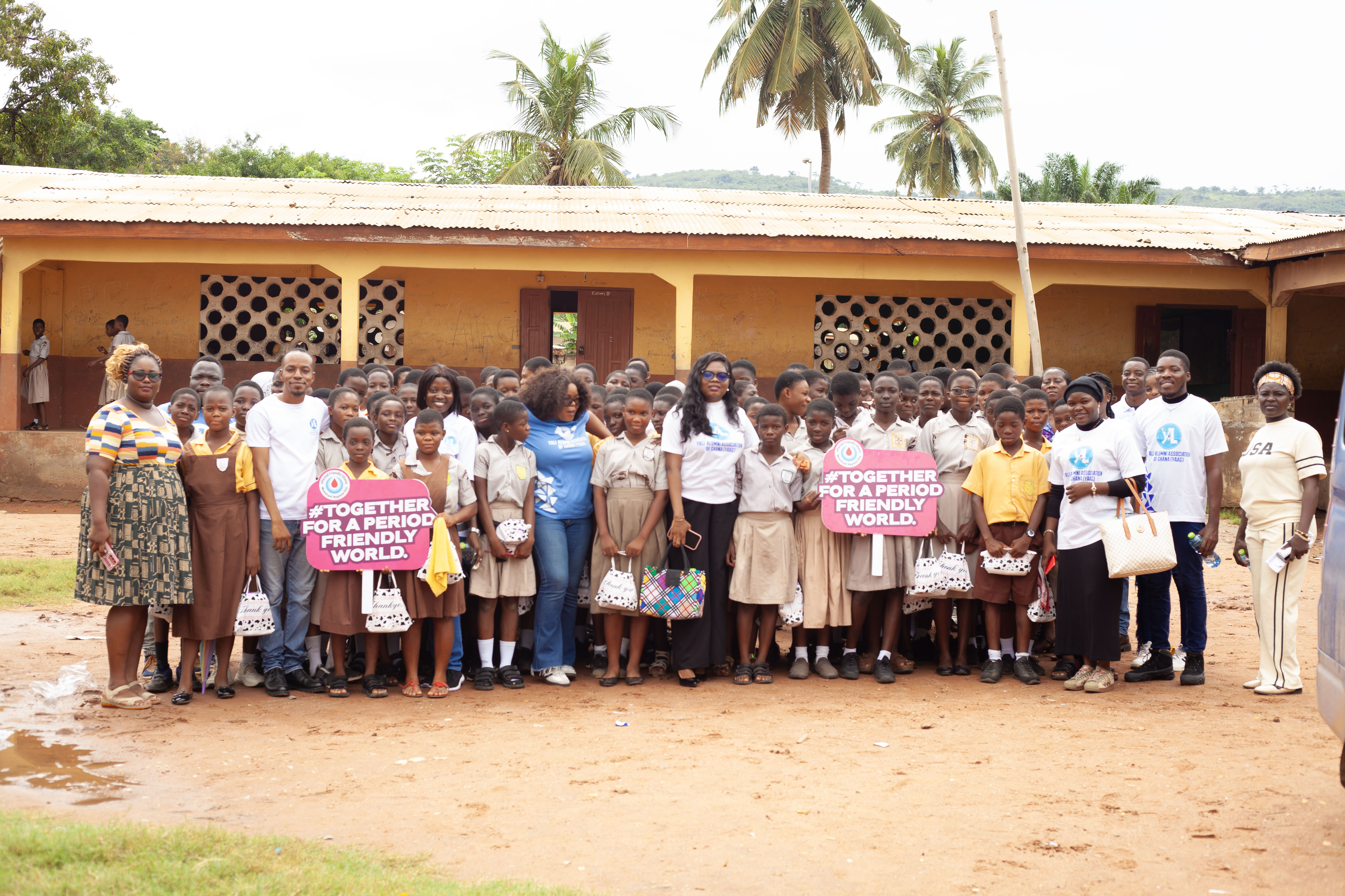 Students and YAAG volunteers mark the Period Friendly Ghana outreach.